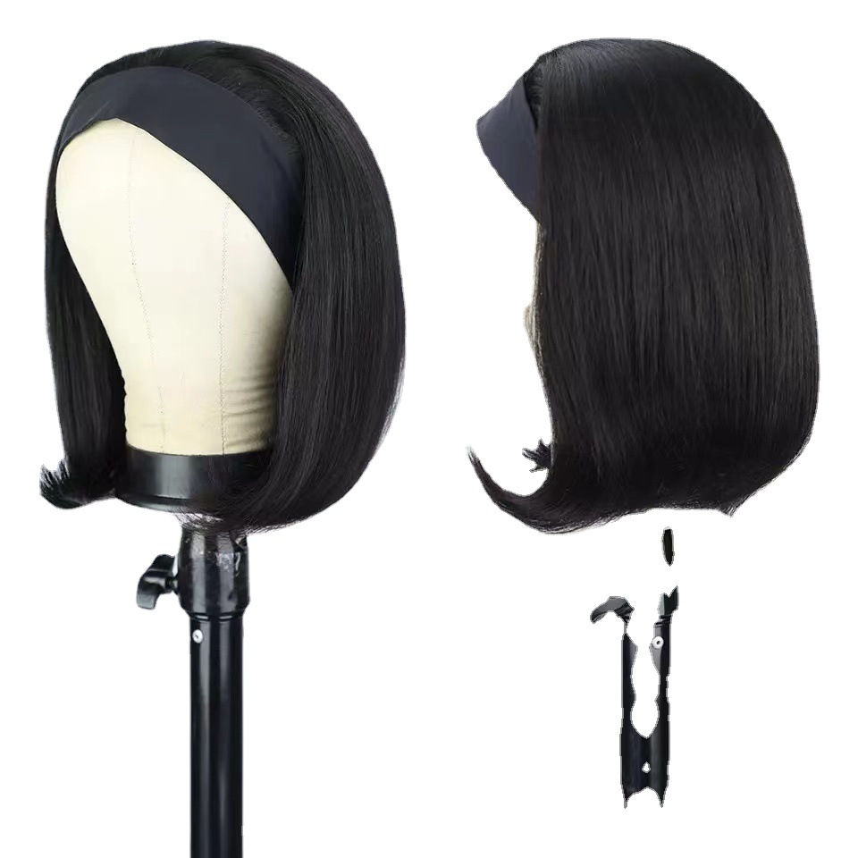 Headscarf wig, European and American women's wig, inner buckle, bob head, short straight hair, short hairband, synthetic high-temperature silk wig Headscarf wig, European and American women's wig, inner buckle, bob head, short straight hair, short hairband, synthetic high-temperature silk wig
