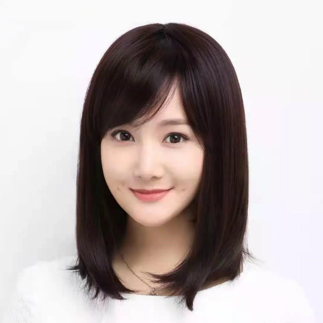 Wig for women with long hair, middle-aged and elderly mothers, covering white hair, fashionable mid to long hair, full head cover, long straight hair, slanted bangs, showing youthfulness