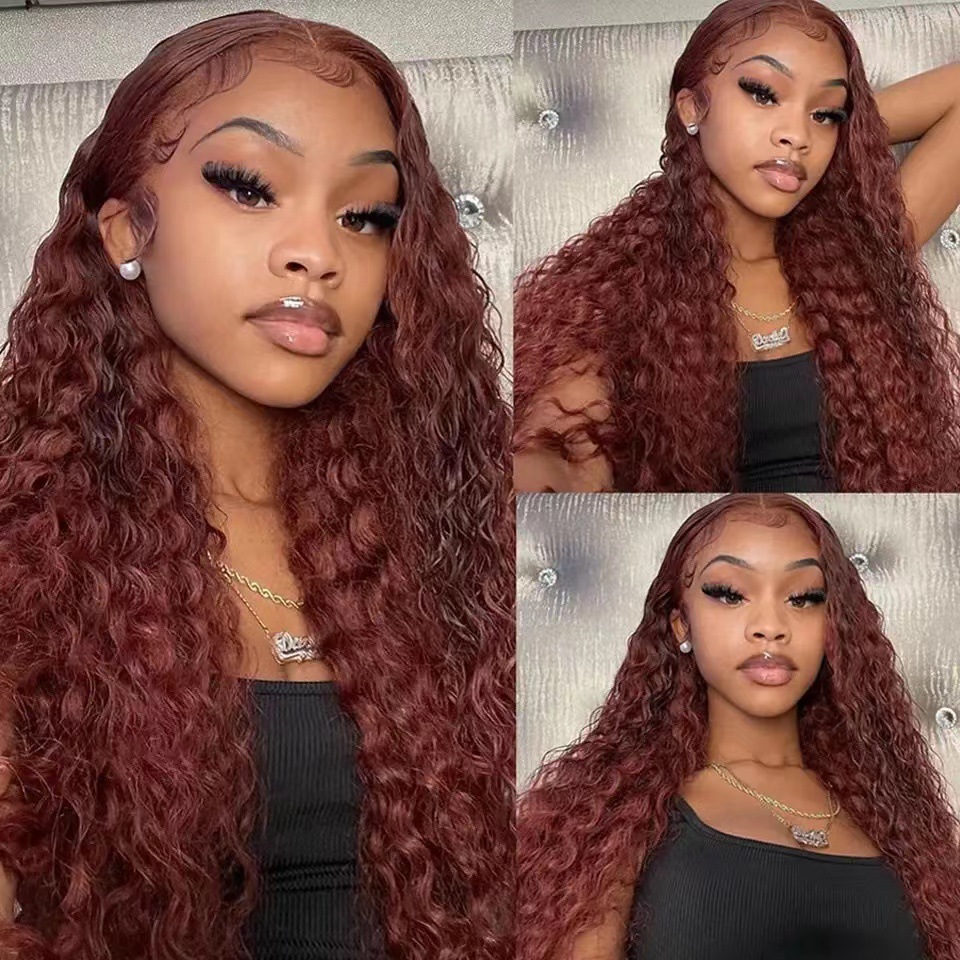 African curly hair, wine red lace headband, pixie wig, front lace wig, human hair wig