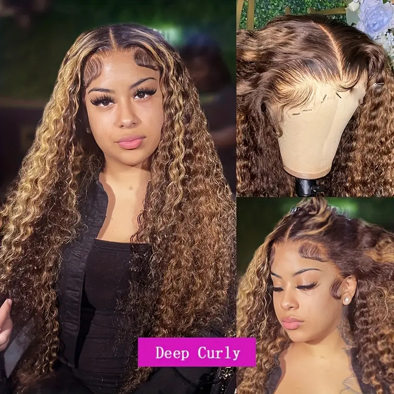 13 * 4 Front Lace Wig Women's Small Roll Cross Dyeing Gradient Long Roll Hair Natural Full Headset