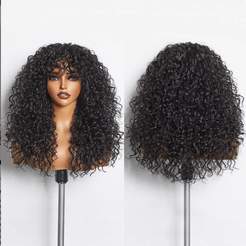 Cross border hot selling forehead lace long roll wig for women, small roll long roll hair explosion head, natural full head set in stock