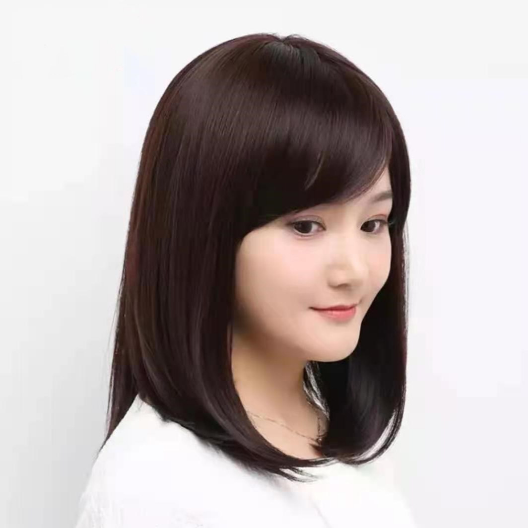 Wig for women with long hair, middle-aged and elderly mothers, covering white hair, fashionable mid to long hair, full head cover, long straight hair, slanted bangs, showing youthfulness Wig for women with long hair, middle-aged and elderly mothers, covering white hair, fashionable mid to long hair, full head cover, long straight hair, slanted bangs, showing youthfulness