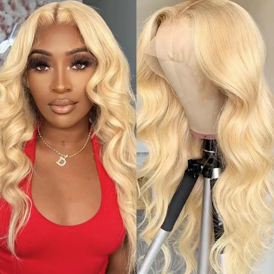Front lace lace wig, hot selling on AliExpress, long curly hair, lace, light gold, big waves, front factory stock