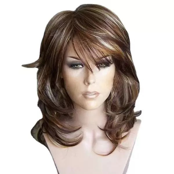 Cross border hot selling women's wigs from Europe and America, new mixed color long curly hair, popular on AliExpress, gradient color one-piece hair replacement Cross border hot selling women's wigs from Europe and America, new mixed color long curly hair, popular on AliExpress, gradient color one-piece hair replacement