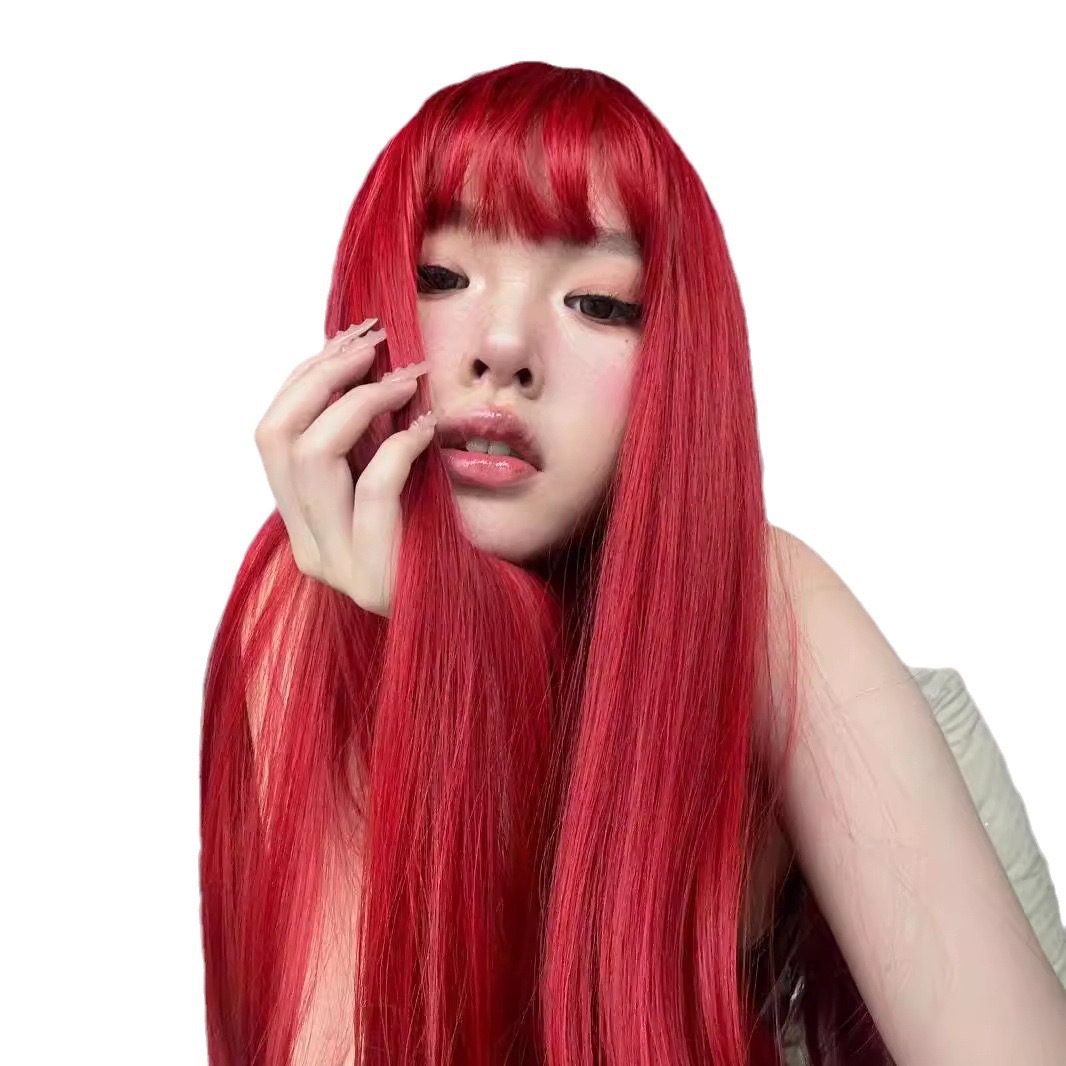 Wig Female Red Long Straight Hair Simulated Round Face Daily Natural Fluffy Sweet Internet Celebrity Summer Full Headset Long Hair Wig Female Red Long Straight Hair Simulated Round Face Daily Natural Fluffy Sweet Internet Celebrity Summer Full Headset Long Hair
