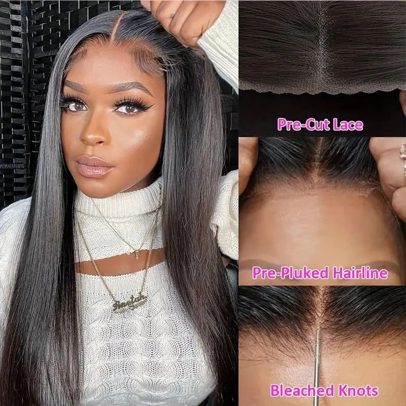 Cross border lace wig from Europe and America, 12A black women's mid length straight hair, fluffy natural and fashionable full hair set
