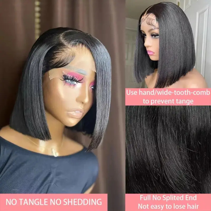 Cross border TEMU hot selling 13 * 4 high-definition transparent short straight hair front lace Bob wig synthetic full head cover manufacturer Cross border TEMU hot selling 13 * 4 high-definition transparent short straight hair front lace Bob wig synthetic full head cover manufacturer