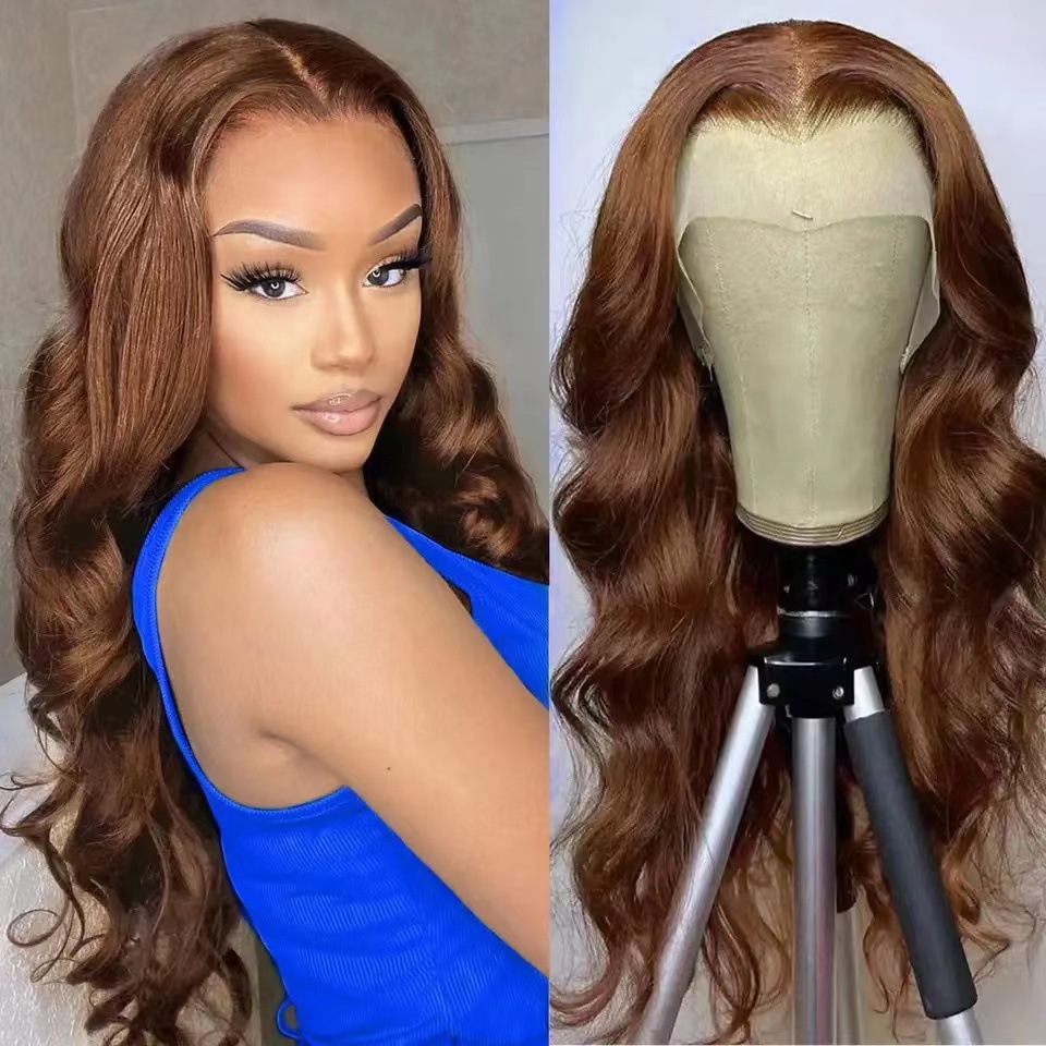 European and American lace wig long curly hair wavy brown lace Body Wave 13 * 4 Lace Frontal