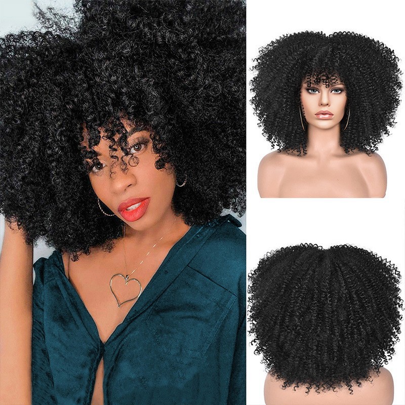 New Wig Women's Short Curly Hair African Small Curly Hair European and American Explosion Head Wig Wigs Rose Net Chemical Fiber Headset