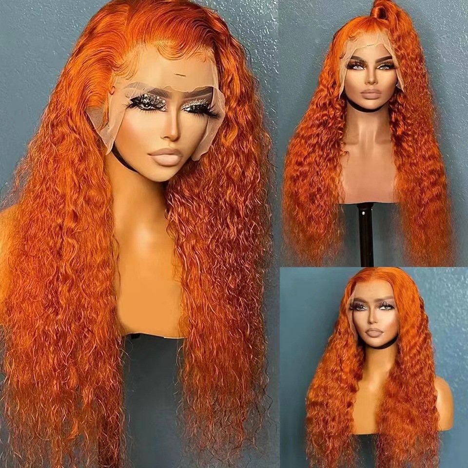 African small curly long hair lace wig set European and American new product AliExpress long curly hair orange lace wig headband
