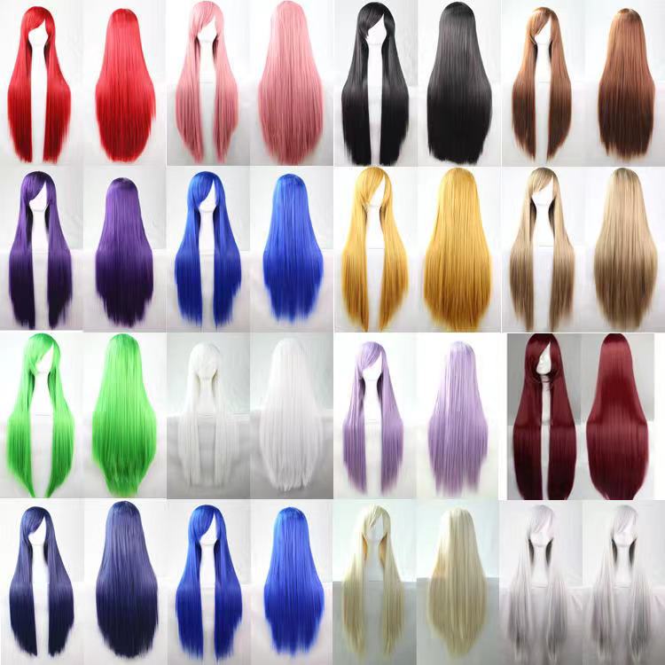 Amazon cosplay wig straight hair color anime Europe and America 80cm long hair headband style high temperature silk wig