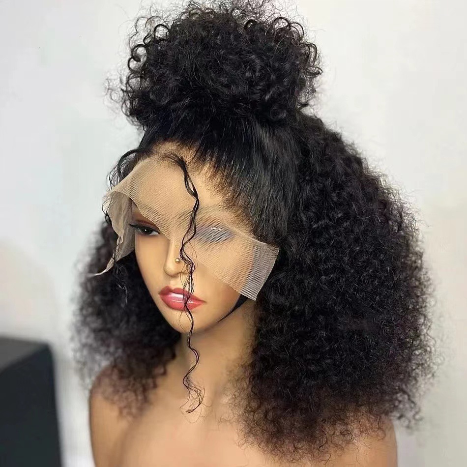 Human hair wigs front lace wig set independent station hot selling black small roll wig headband in stock