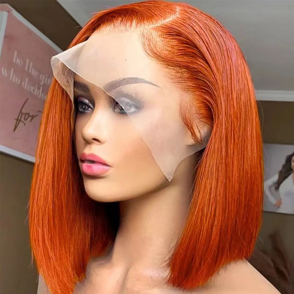 Front lace bob wig orange short straight lace headband 13 * 4 bob wig wig lace wig