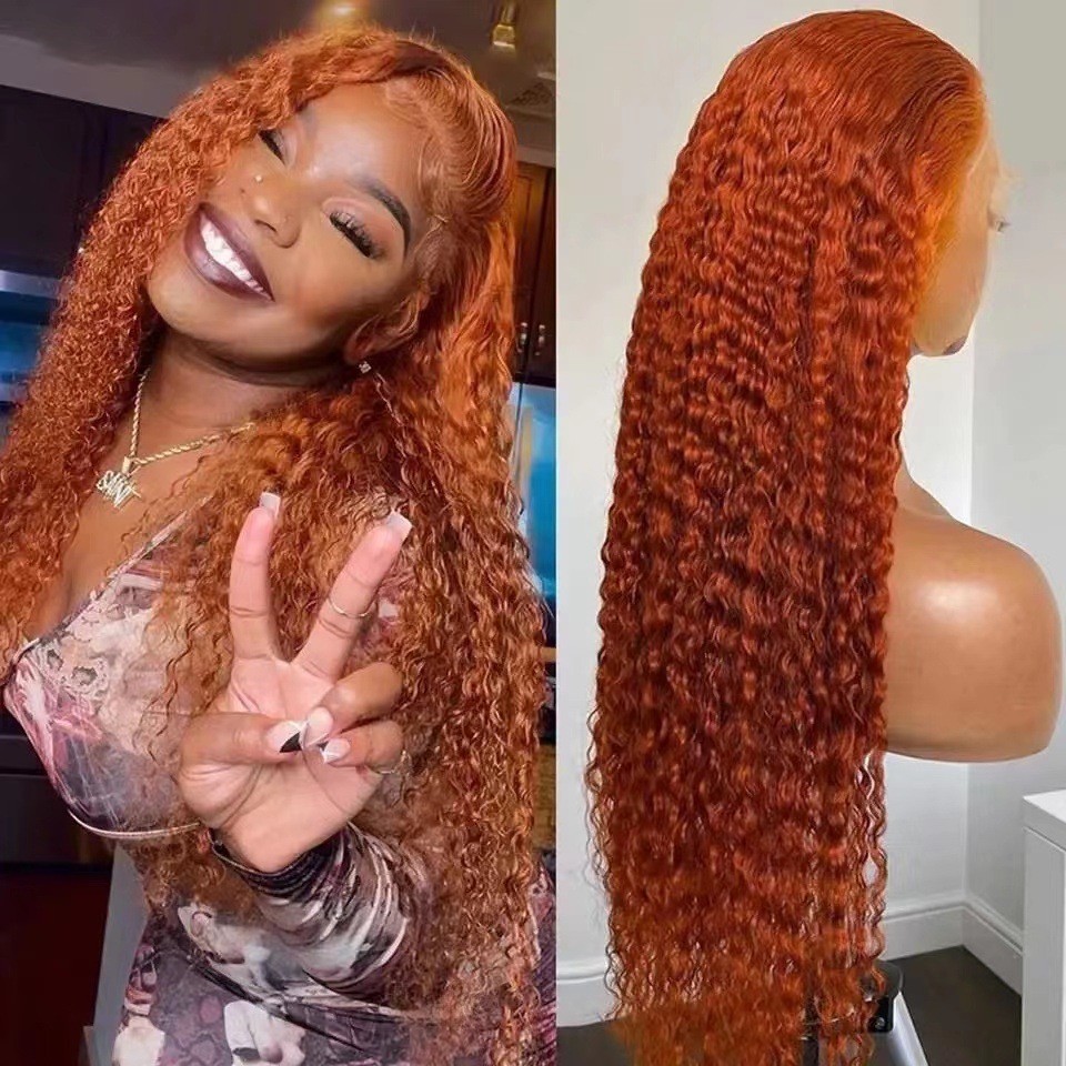 Front lace wig set, African new product, women's small roll orange, Human hair wigs factory in stock for dropshipping