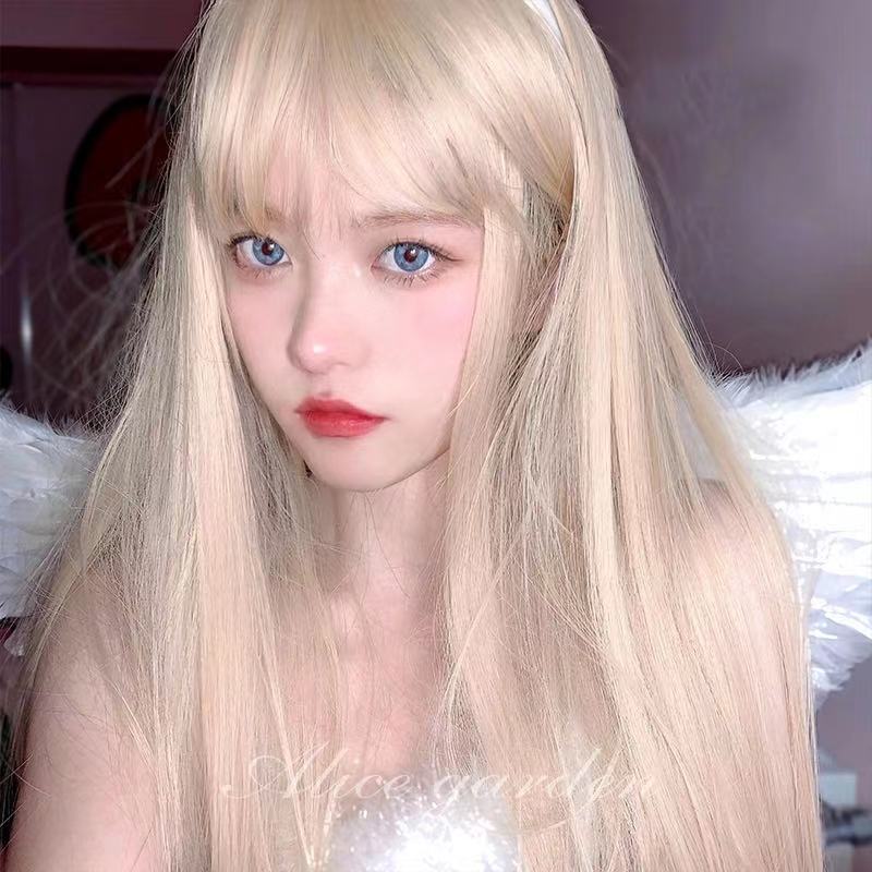 Manga bangs wig for women, long straight hair, daily facial contouring, off white long hair, synthetic headband supplier, facial contouring