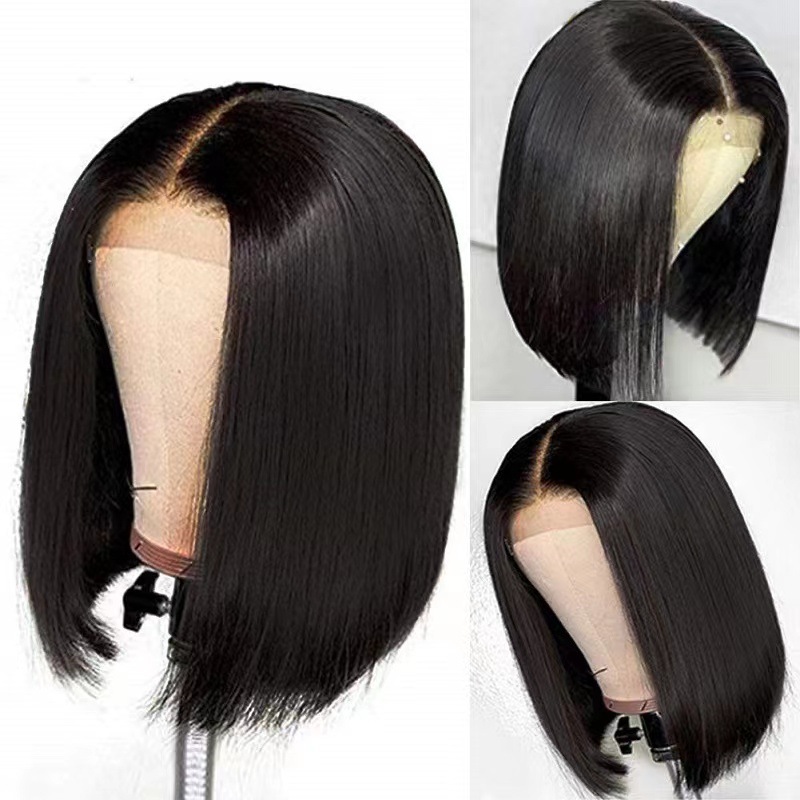 Amazon's new product, European and American wig, women's short straight hair, split black bob headband, short straight hair wig headband Amazon's new product, European and American wig, women's short straight hair, split black bob headband, short straight hair wig headband