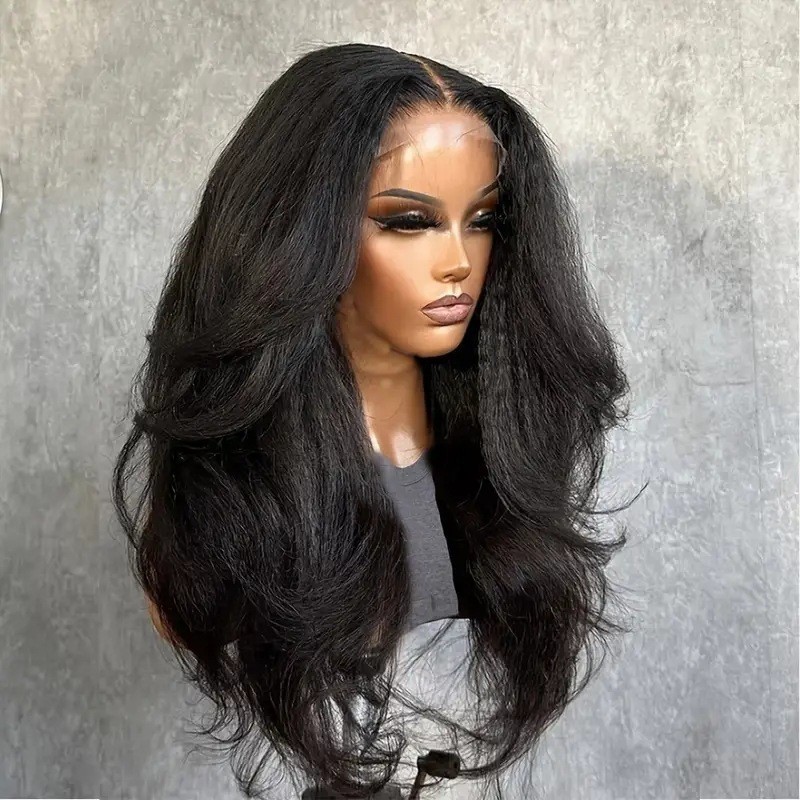 Manufacturer's Wholesale Foreign Trade Hot Sale 13 * 4 Front Lace Wig Headset for Women Black Medium Split Large Wave