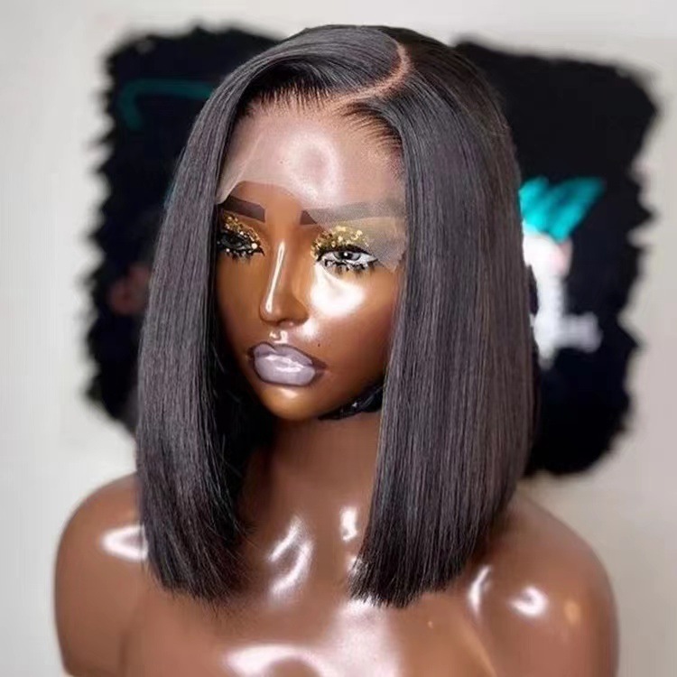 European and American women's forehead small lace straight bob wig lace style split short hair African hot selling wig
