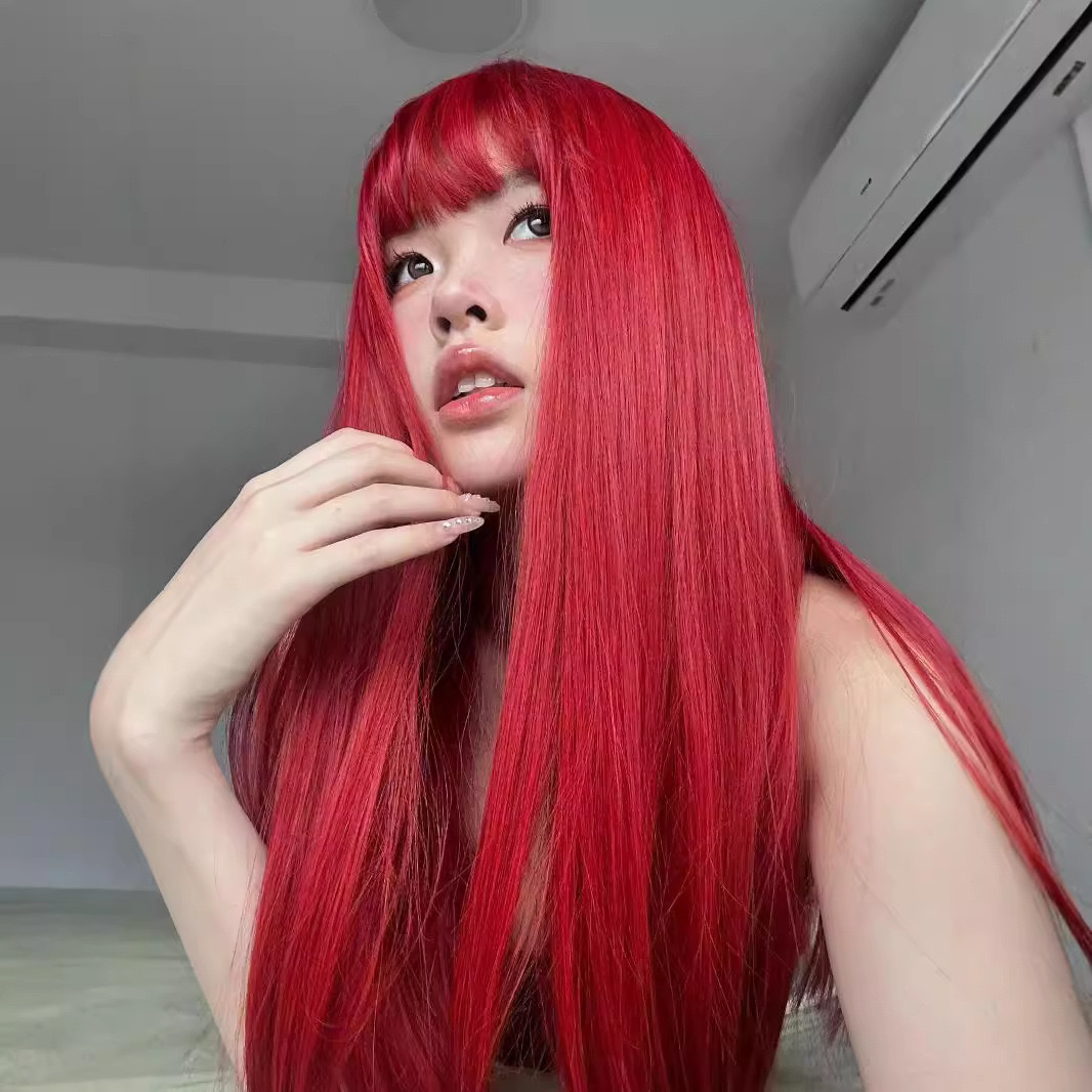 Wig Female Red Long Straight Hair Simulated Round Face Daily Natural Fluffy Sweet Internet Celebrity Summer Full Headset Long Hair Wig Female Red Long Straight Hair Simulated Round Face Daily Natural Fluffy Sweet Internet Celebrity Summer Full Headset Long Hair