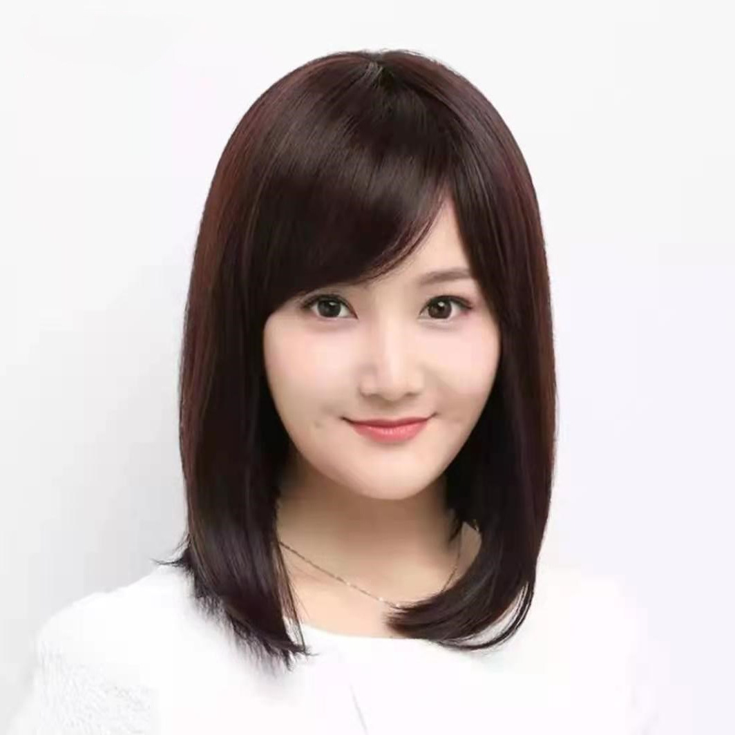 Wig for women with long hair, middle-aged and elderly mothers, covering white hair, fashionable mid to long hair, full head cover, long straight hair, slanted bangs, showing youthfulness Wig for women with long hair, middle-aged and elderly mothers, covering white hair, fashionable mid to long hair, full head cover, long straight hair, slanted bangs, showing youthfulness