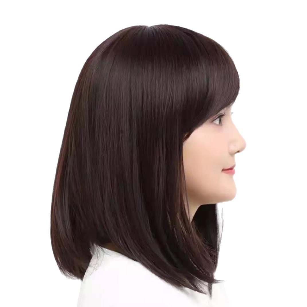 Wig for women with long hair, middle-aged and elderly mothers, covering white hair, fashionable mid to long hair, full head cover, long straight hair, slanted bangs, showing youthfulness Wig for women with long hair, middle-aged and elderly mothers, covering white hair, fashionable mid to long hair, full head cover, long straight hair, slanted bangs, showing youthfulness