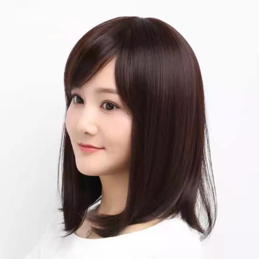 Wig for women with long hair, middle-aged and elderly mothers, covering white hair, fashionable mid to long hair, full head cover, long straight hair, slanted bangs, showing youthfulness Wig for women with long hair, middle-aged and elderly mothers, covering white hair, fashionable mid to long hair, full head cover, long straight hair, slanted bangs, showing youthfulness