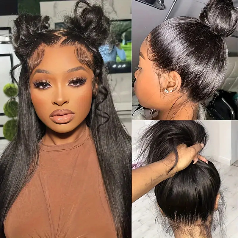 Cross border lace wig black women's mid length straight hair fluffy natural fashion full hair set in stock for Europe and America