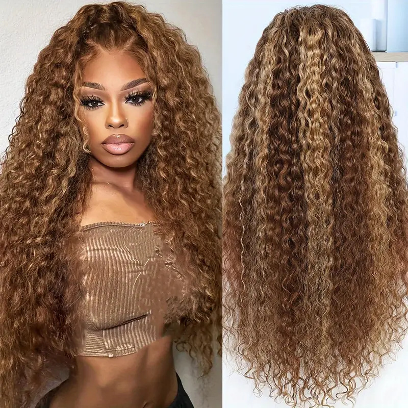 Cross border Ginger Brown With 1b Roots Curly Factory Headset Real Hair Hair