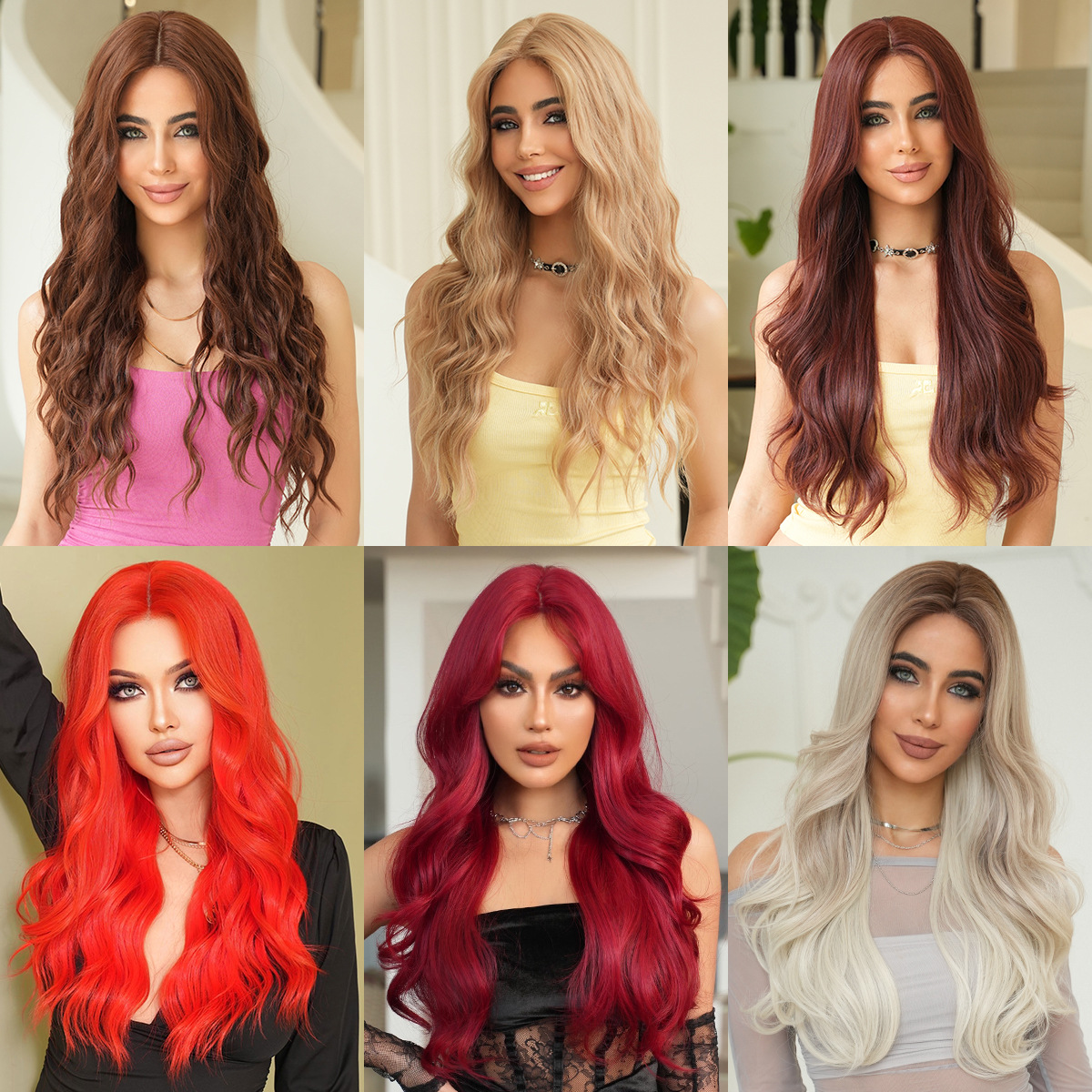 High quality brown small lace wig for women's forehead, hand hook, natural long curly hair, big wave wig, headband wholesale