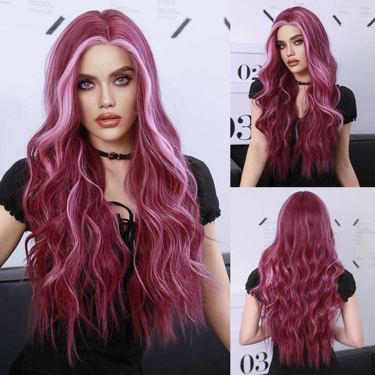 Small Lace Wig Starry Purple Pickled Wave Long Curled Hair Synthetic Wig Full Headset Small Lace Wig