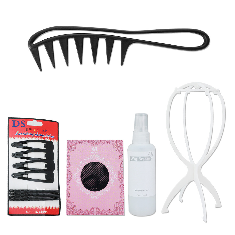Wig care set 5-piece large toothed comb care liquid hair net holder BB clip wig care tool wholesale