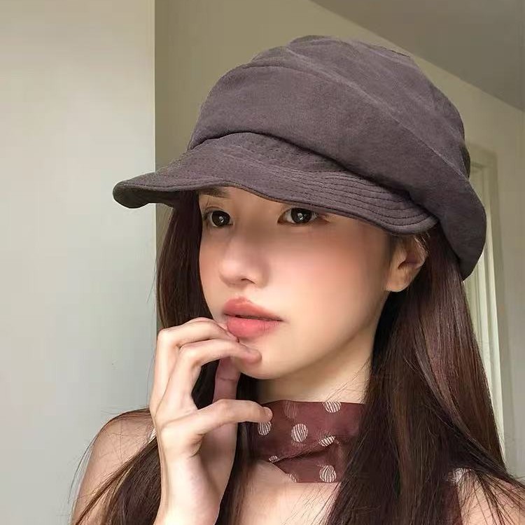 Retro artistic pleated beret women's summer thin style breathable design sense irregular artist hat big head circumference newsboy hat