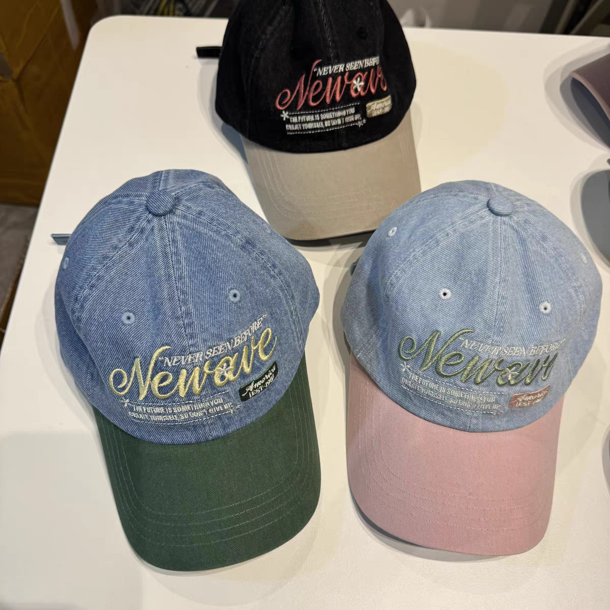 Korean soft top deepened wide brim denim color blocked baseball hat for women 2025 looks small, sun protection and sunshade duckbill hat