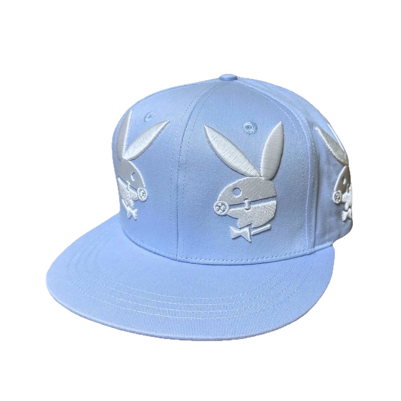 Original y2k spicy girl style blue bunny embroidered flat brimmed hat for children's summer versatile face, trendy baseball cap