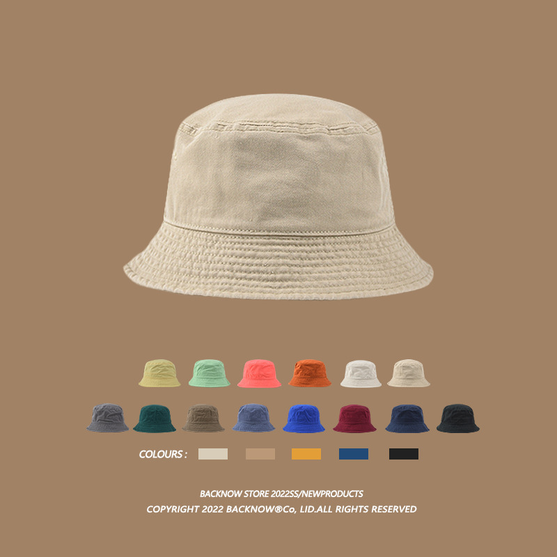 Spring/Summer Retro Solid Color Sunscreen Fisherman's Hat Soft Top Black Pot Hat Men's and Women's Versatile Face Show Small Sunscreen Hat Beige