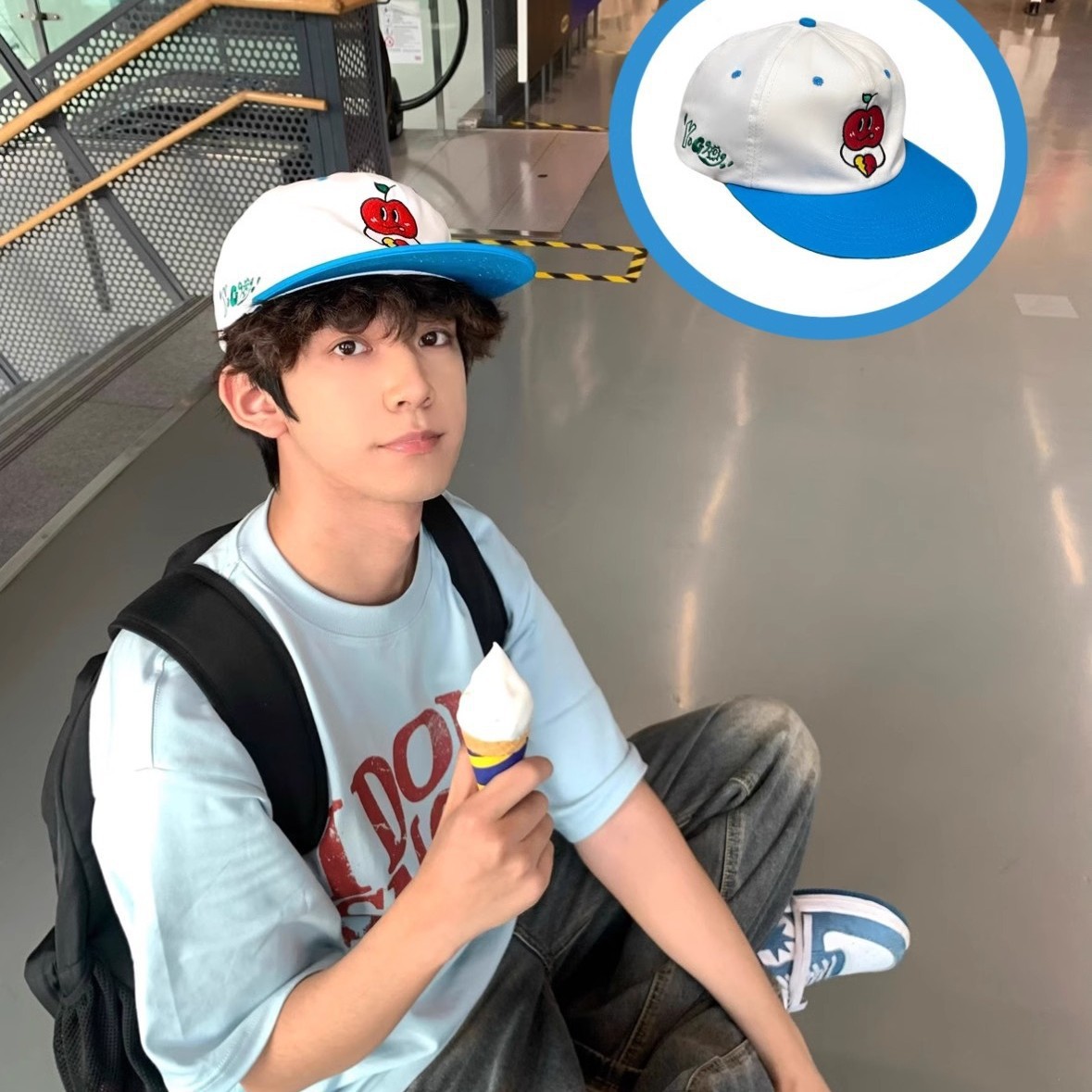 Original Apple Boy series niche baseball cap with flat brim and soft top embroidered cartoon American hip-hop hat for men and women