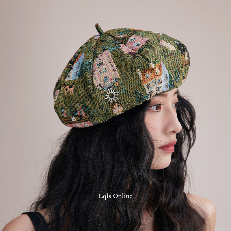 Oil Painting Sun God | Artistic Beret Exquisite Handmade Pendant Design Sense Painter's Hat Fashion Octagonal Hat