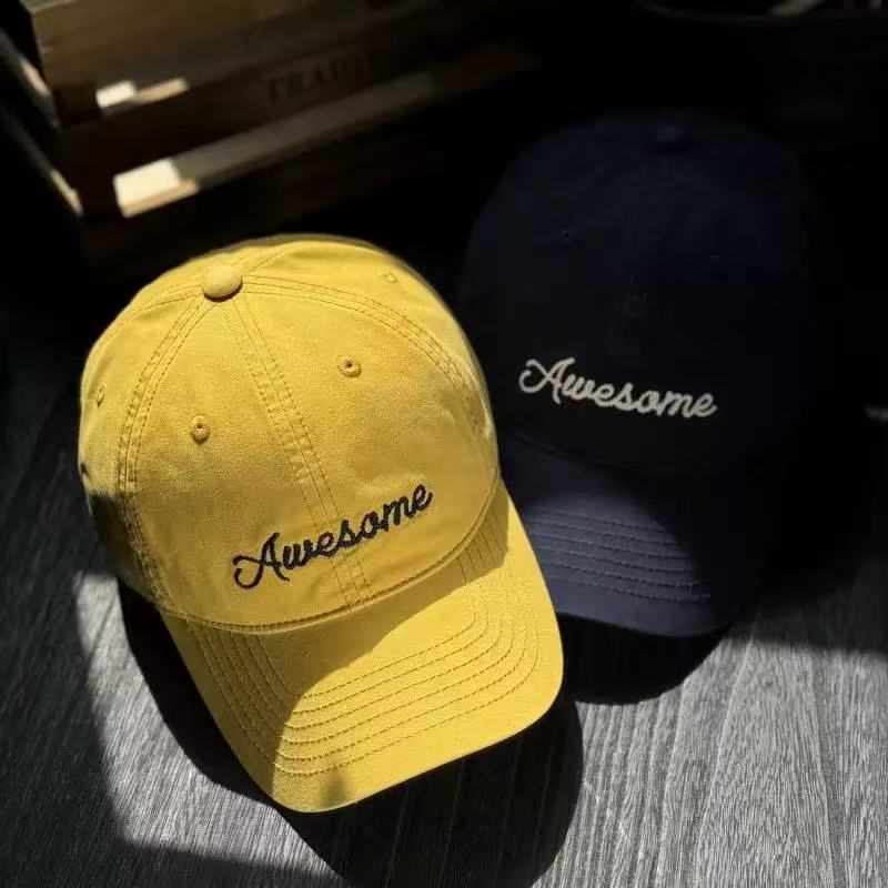 Japanese original niche trendy brand deep top baseball cap for men, sun protection breathable duckbill cap for women, small face, yellow, summer