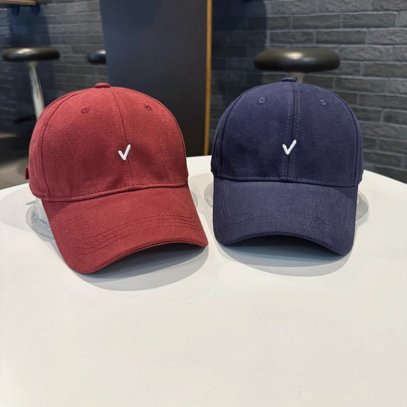 2025 New Embroidered √ Baseball Hat for Men and Women with Small and Wide Face, Washed Retro Simple Cotton Duck Tongue Hat