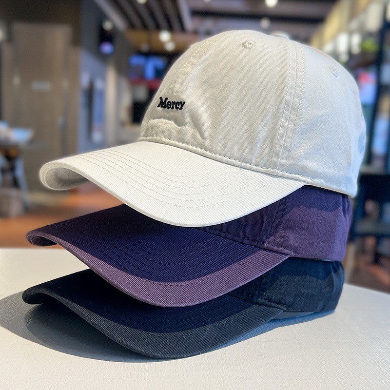 Simplified small label letter Korean embroidered baseball cap for women, big head circumference, washed soft top duck tongue hat for men, versatile and handsome Simplified small label letter Korean embroidered baseball cap for women, big head circumference, washed soft top duck tongue hat for men, versatile and handsome