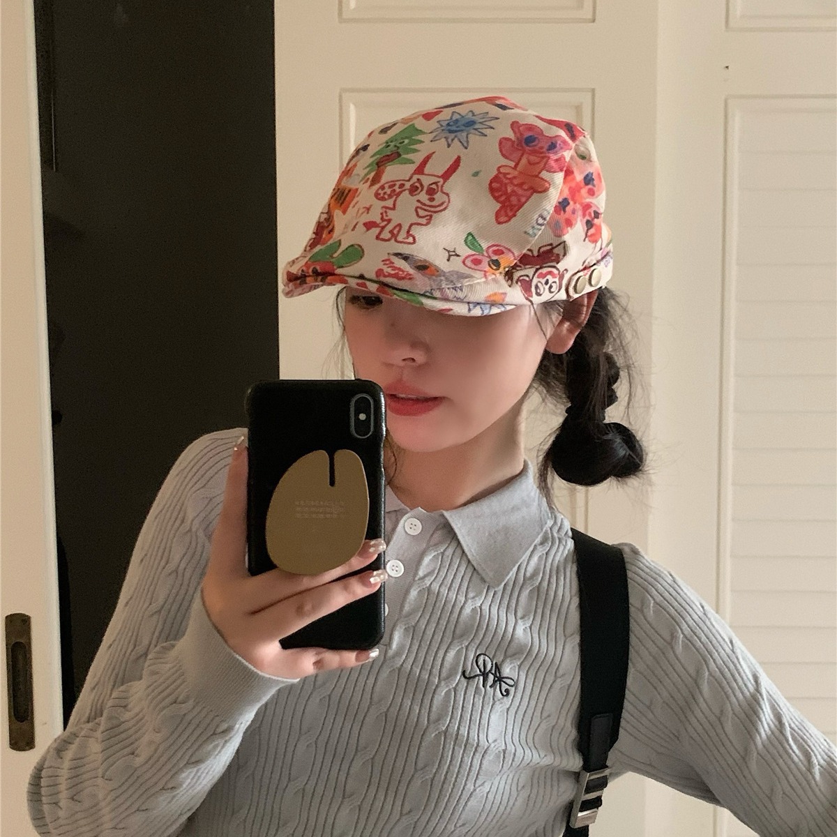 Art Student~Japanese Cute Graffiti Forward Hat Spring/Summer Thin Vintage Beret Children's Versatile Painter Hat Trend