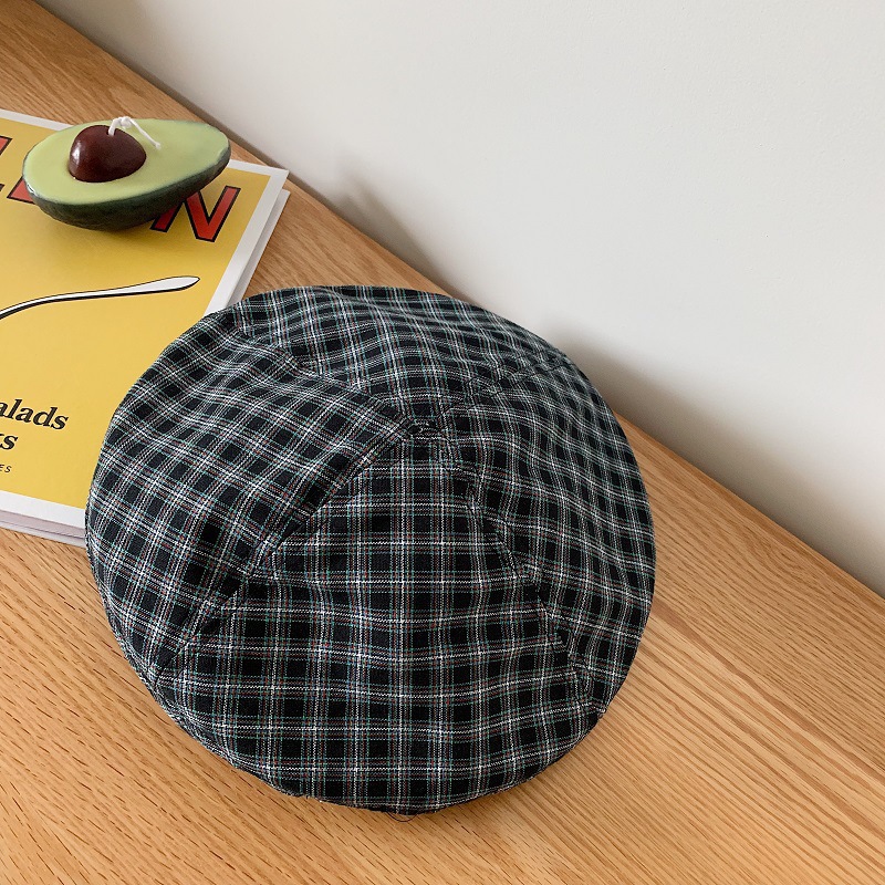 Hat Women's Japanese Retro Checkered Beret Summer Thin Breathable Painter's Hat Versatile Soft Girl Cute Octagonal Hat Hat Women's Japanese Retro Checkered Beret Summer Thin Breathable Painter's Hat Versatile Soft Girl Cute Octagonal Hat