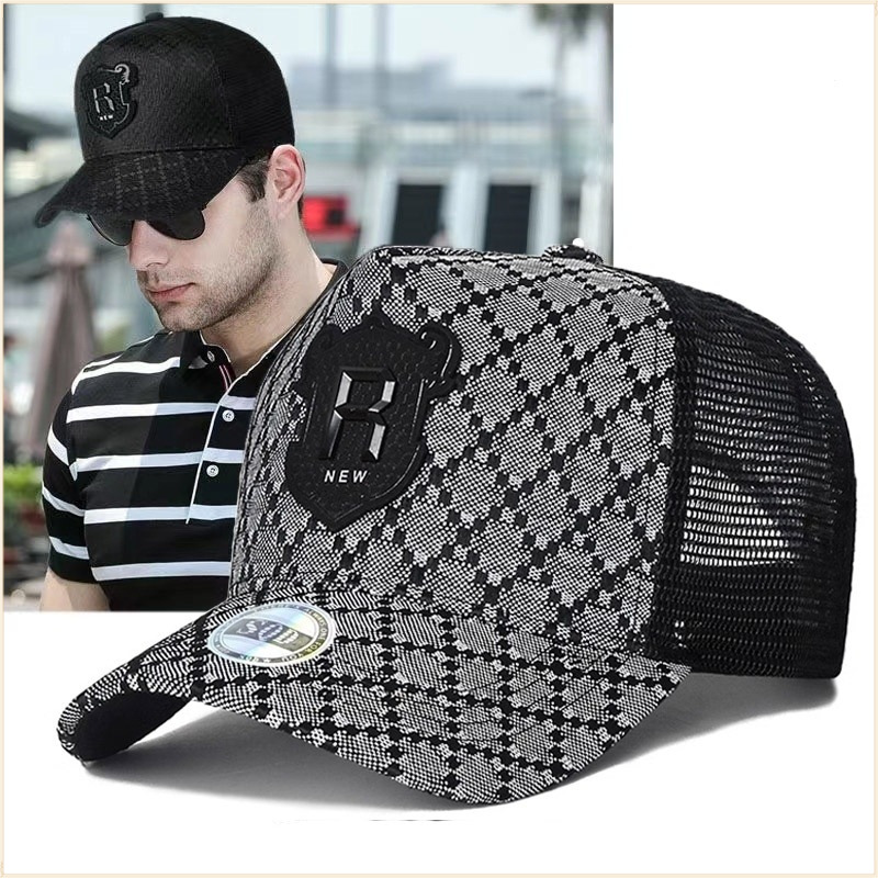 Cross border metal tag R baseball cap dynamic R mesh cap duckbill cap mesh sunshade cap summer breathable cap mesh cap