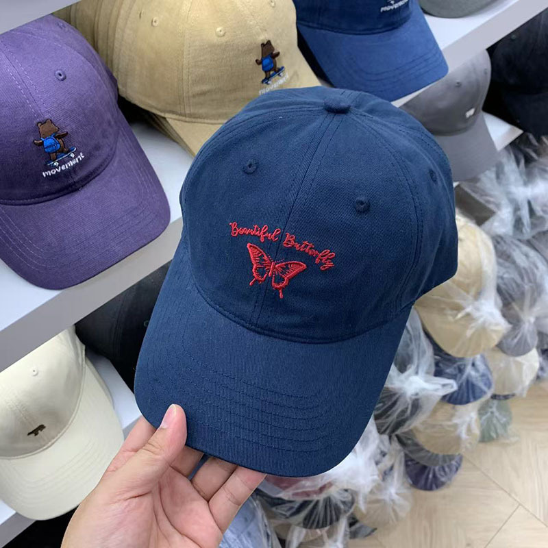 2025 Spring and Autumn New Embroidered Butterfly Baseball Hat for Women Korean Ins Soft Top Casual Versatile Couple Duck Tongue Hat