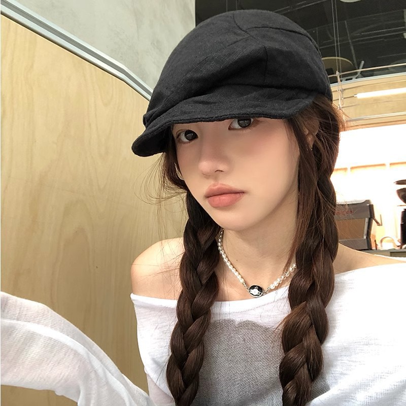 Japanese retro cotton and linen pleated cloud beret for women in spring and autumn, new style for showing face, small newspaper, children's hat, octagonal painter's hat