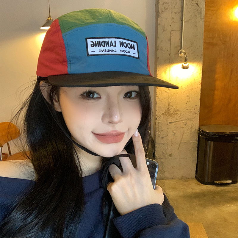 American color blocked quick drying duckbill cap, children's flat brim trendy brand, personalized and versatile, small face, sun shading, wide brim baseball cap