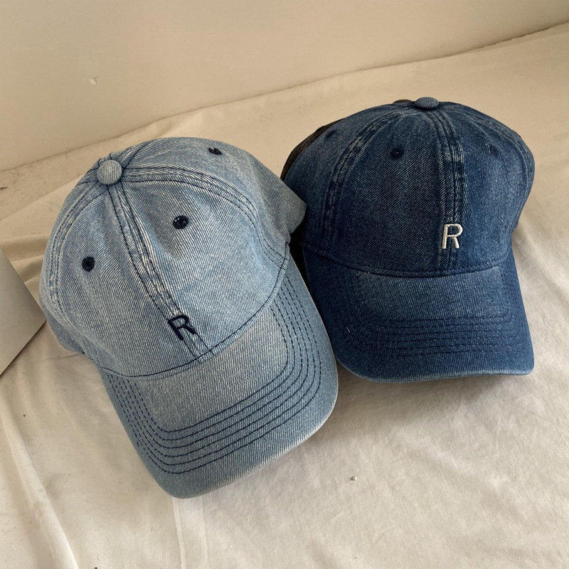 Duck tongue hat, sun visor, casual letter retro men's and women's spring and summer new denim, blue distressed washed baseball cap