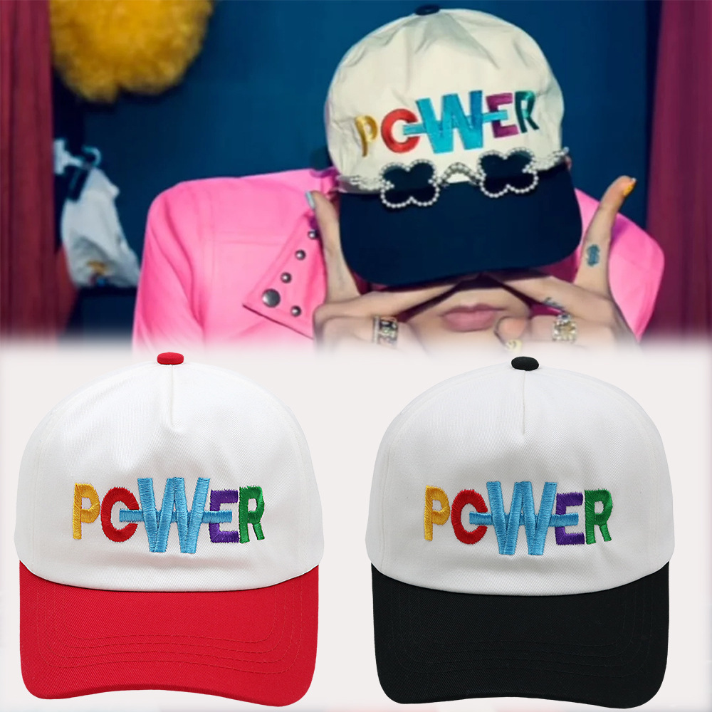 Korean POWER truck driver hat GD letter color blocked soft top baseball cap embroidered men's and women's pure cotton retro hat