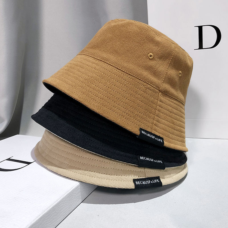 Double sided fisherman hat for women in Spring and Autumn, Korean version, Instagram fashion label, sticker fabric, solid color basin hat, versatile, Japanese sun shading and sun protection