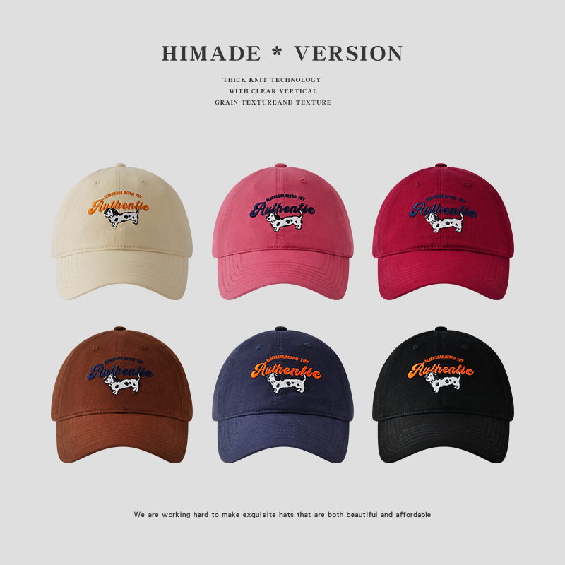 Japanese style niche retro cute spotted dog embroidered baseball cap for women in spring and summer, Korean version camping sun shading duckbill cap for students